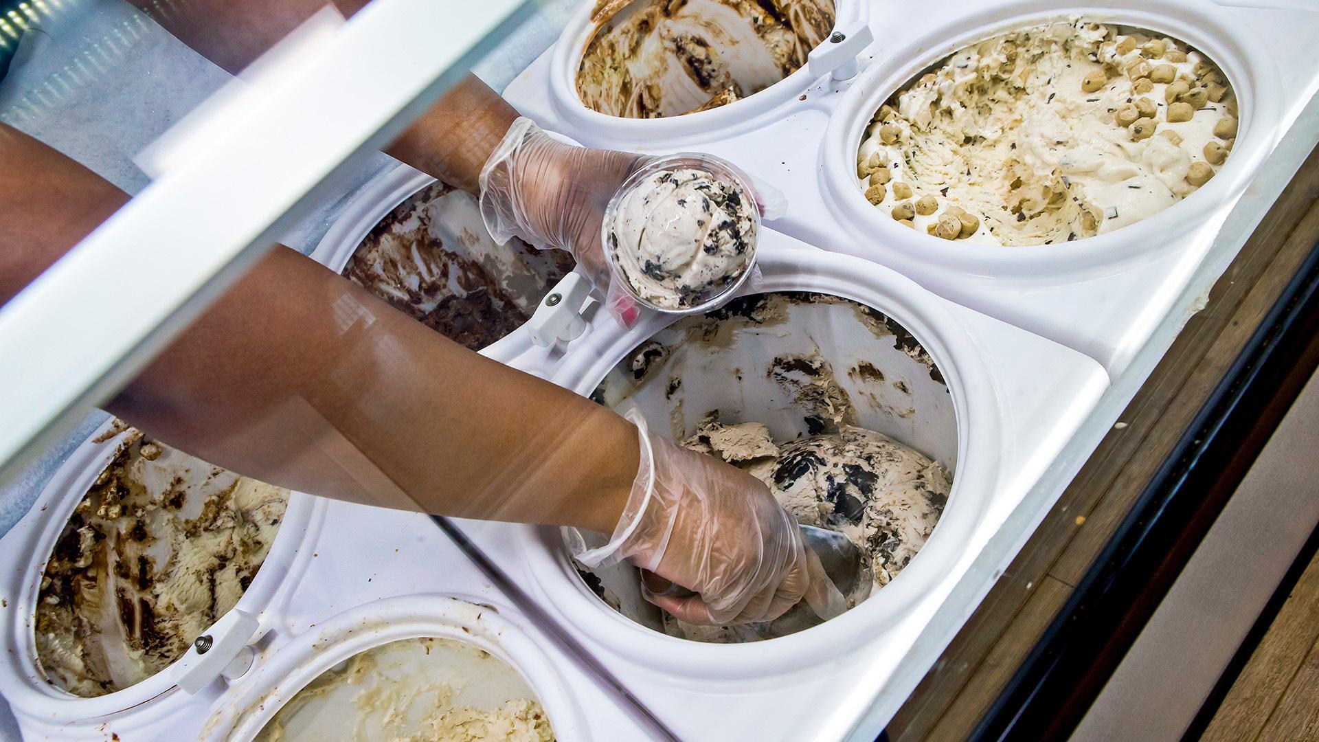 Staff dishes out a scoop of ice cream at the Maryland Dairy.